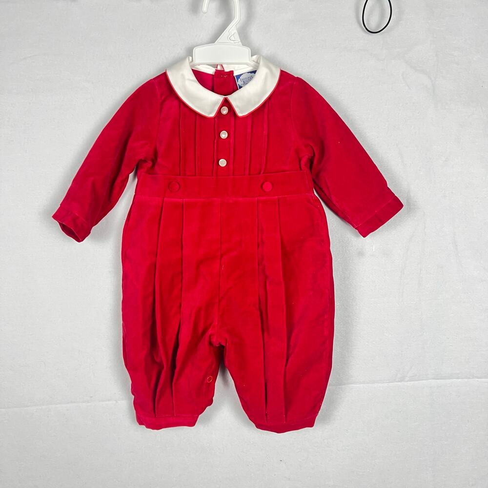 Vintage Carriage Boutiques Baby Red Velvet Holiday Bubble Romper 3M Christmas